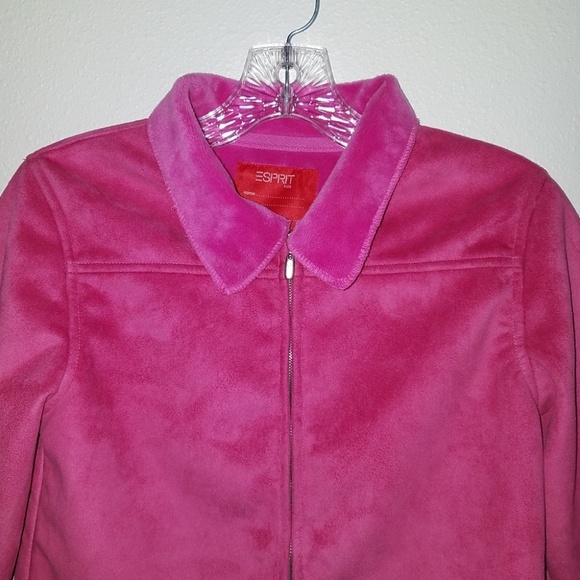 Esprit Kids Pink Girls Jacket Faux Suede Fleece Lined Full Zip Size 12 - Picture 2 of 6